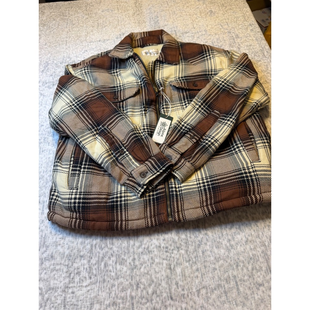 Alpine Design Women Plaid Sherpa Lined Zip Up‎ Jacket Brown Cream Black Sz M NWT